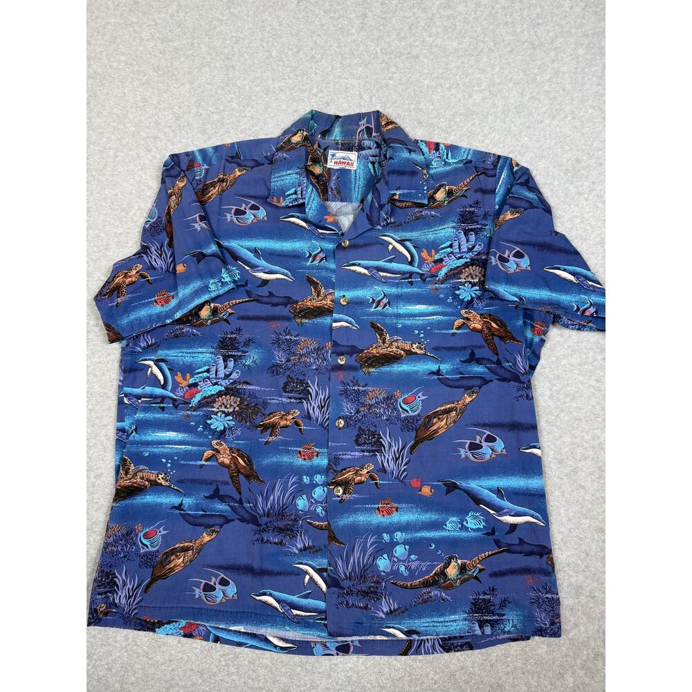 Vintage Hawaii Mens Short Sleeve Hawaiian Shirt Sea Turtles Dolphins